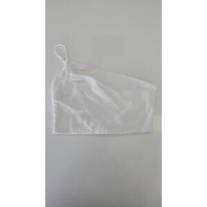 Stradivarius White One Shoulder Crop Top Women’s Size S Asymmetrical